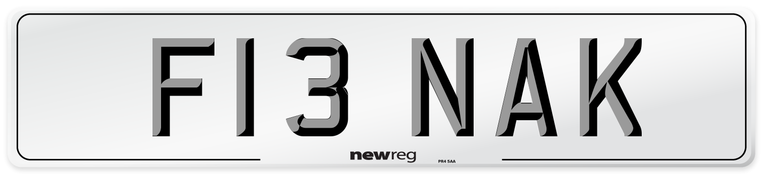 F13 NAK Number Plate from New Reg
